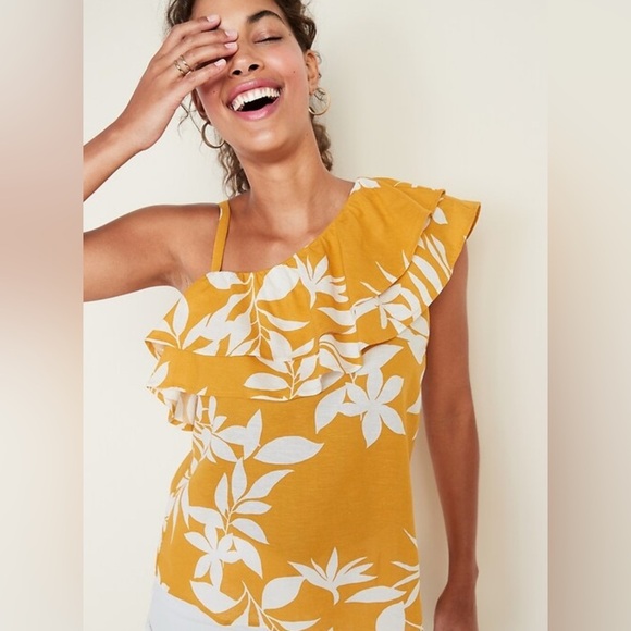 Women’s Old Navy Floral Ruffle Tiered One Shoulder Asymmetrical Top Large - Picture 1 of 16